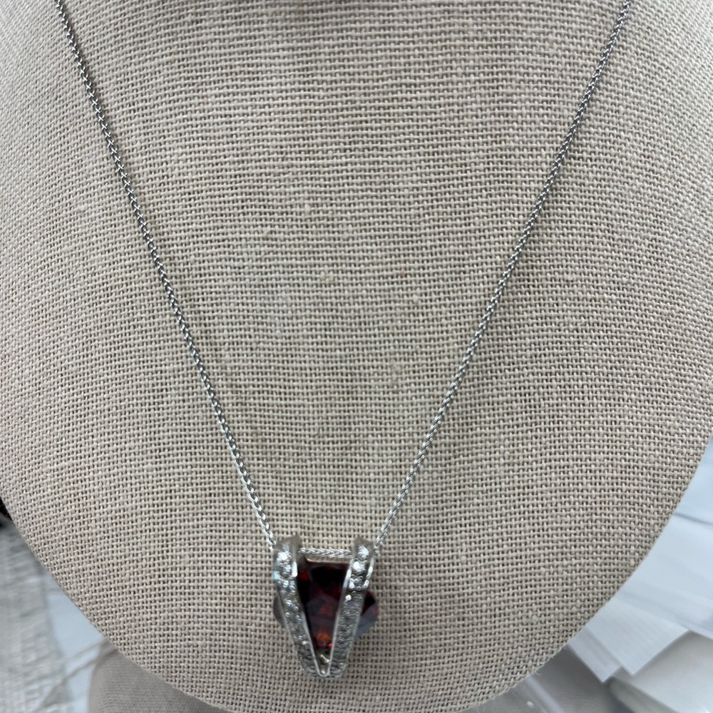 14K White Gold Chain w/ Sterling Silver Garnet Heart Pendant – 18" - Picture 9 of 16
